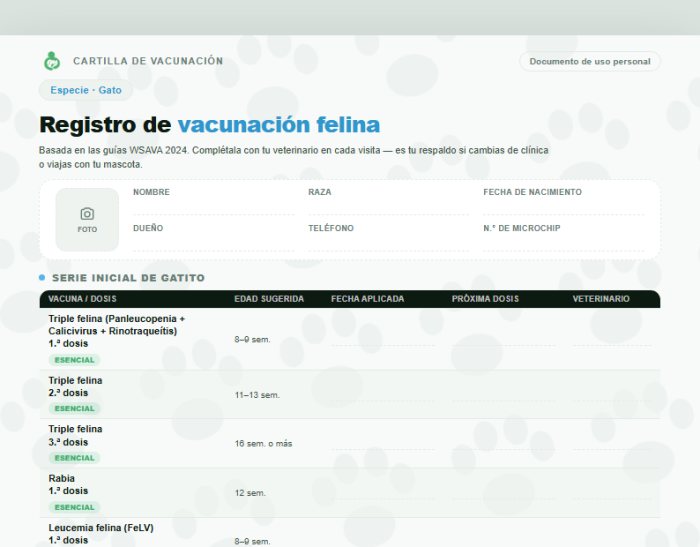Cartilla de Vacunación — Gato